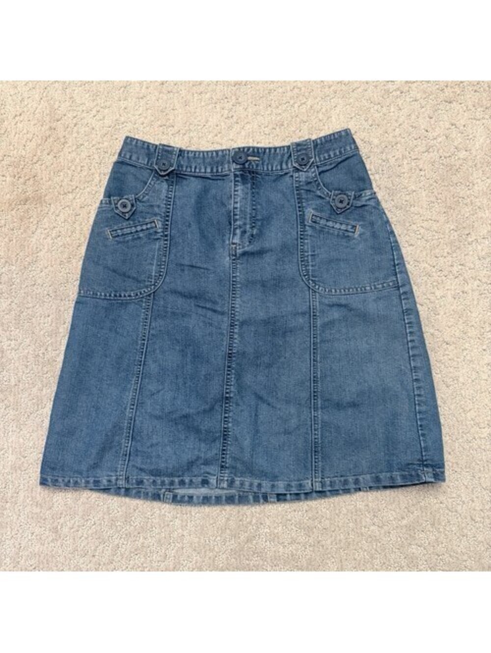 Vintage Cherokee Women’s Blue Denim A-Line Knee Length Skirt Size 4